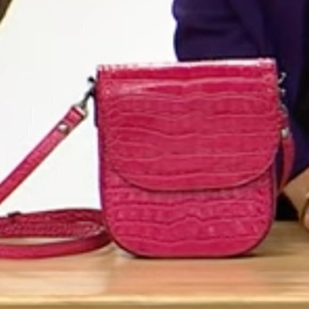 Patricia Nash Perrone Croco Embossed Leather Crossbody Bag GRANITA